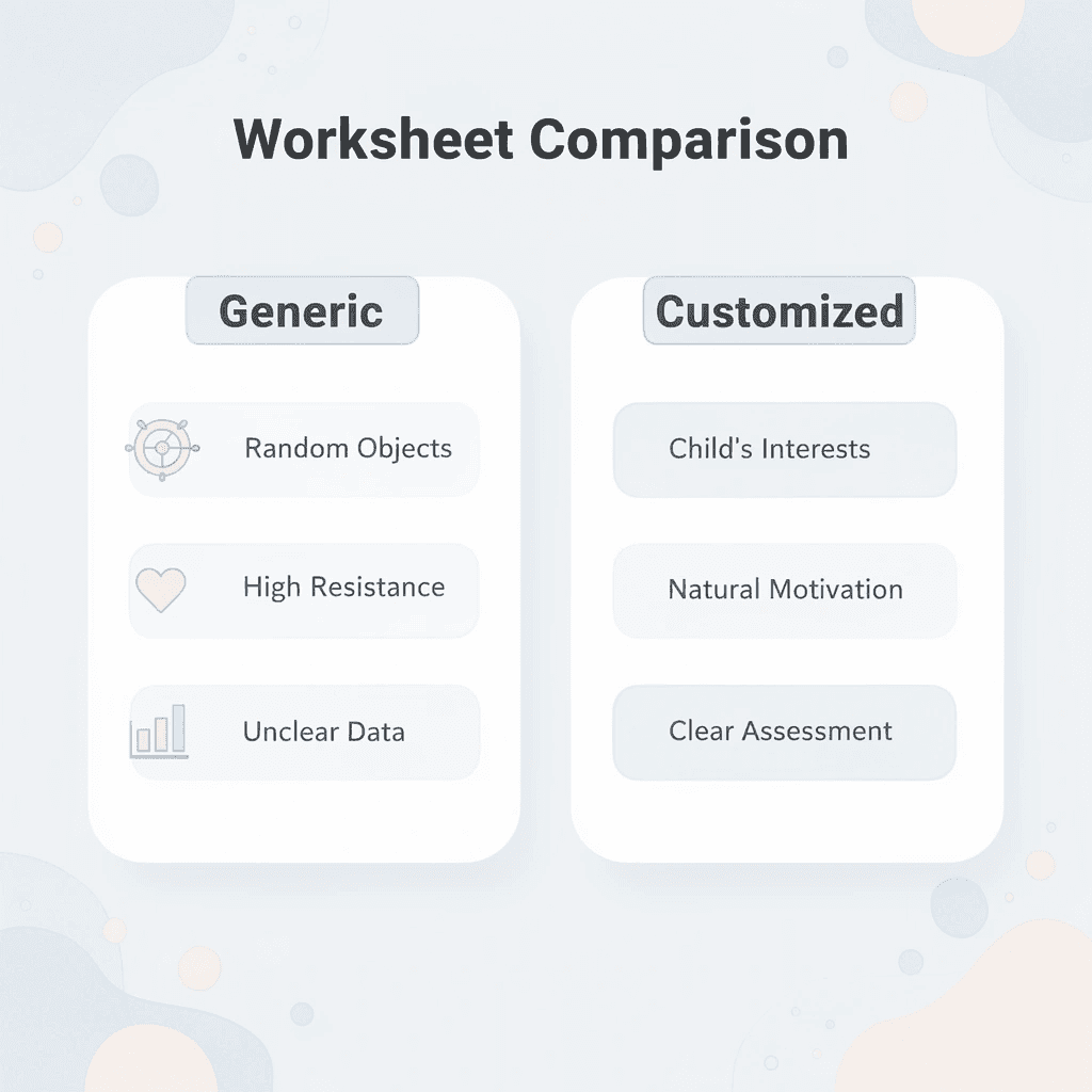 Comparison table between generic and customized worksheets