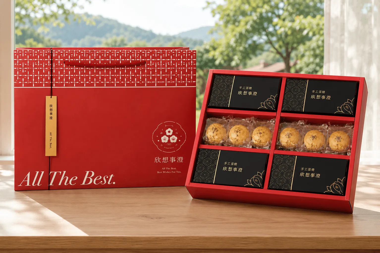 欣澄食品月餅及蛋捲禮盒照片。