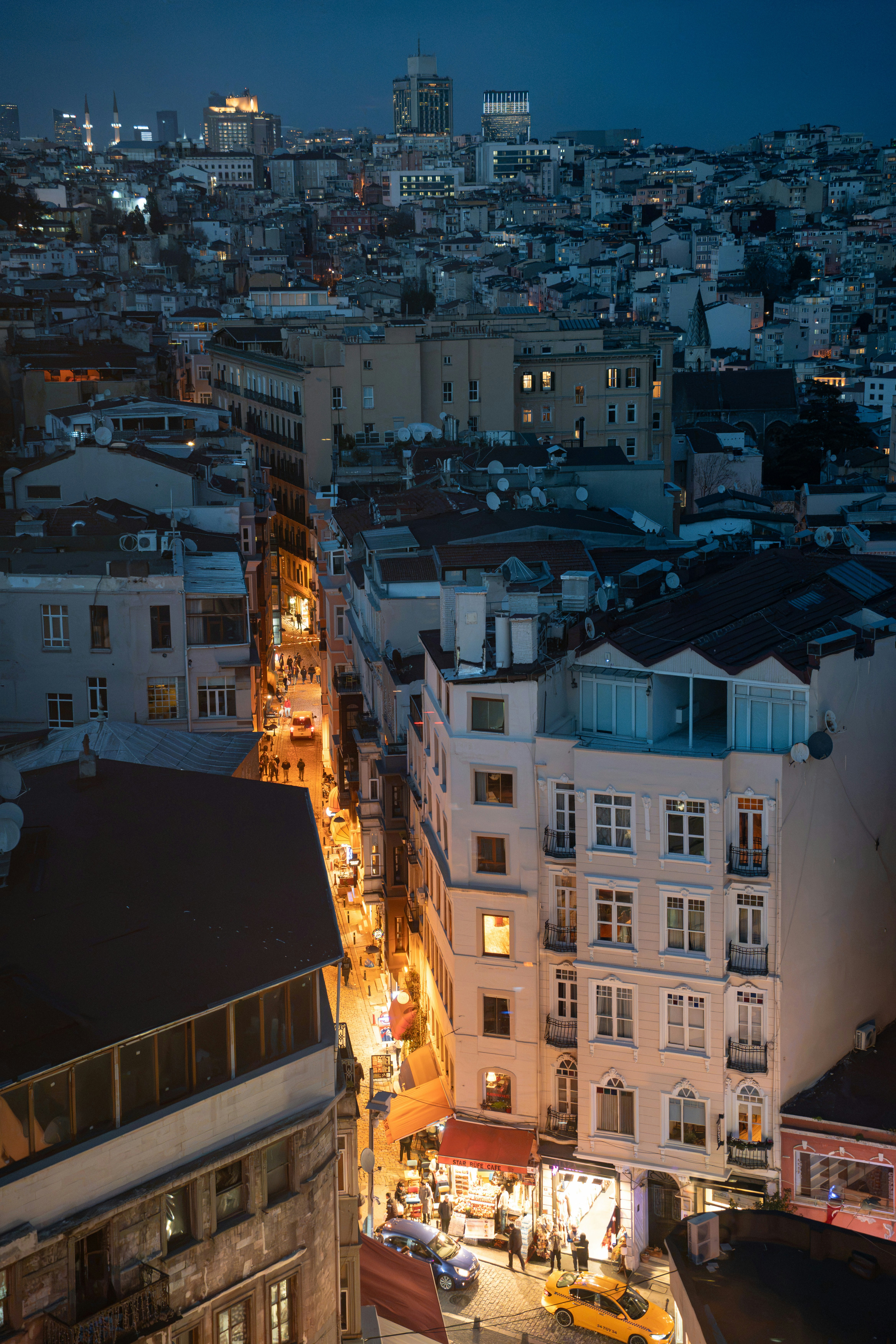 Istanbul street glowing at night seen from above