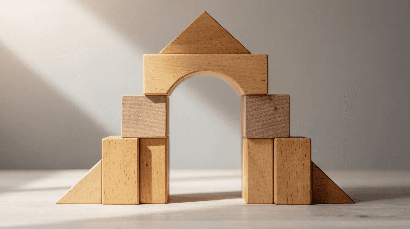 The image depicts a stable formation of balanced wooden building blocks, symbolizing the concept of diversification in investment management. This visual representation emphasizes the importance of creating a diversified investment portfolio to secure a strong financial future and manage newfound wealth effectively.