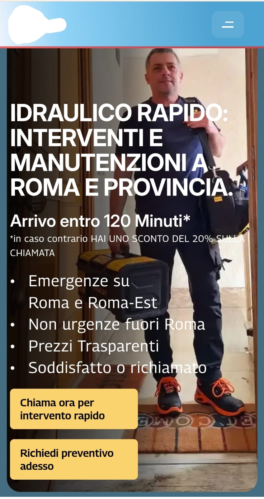 screen della home di gabriel idraulico a roma