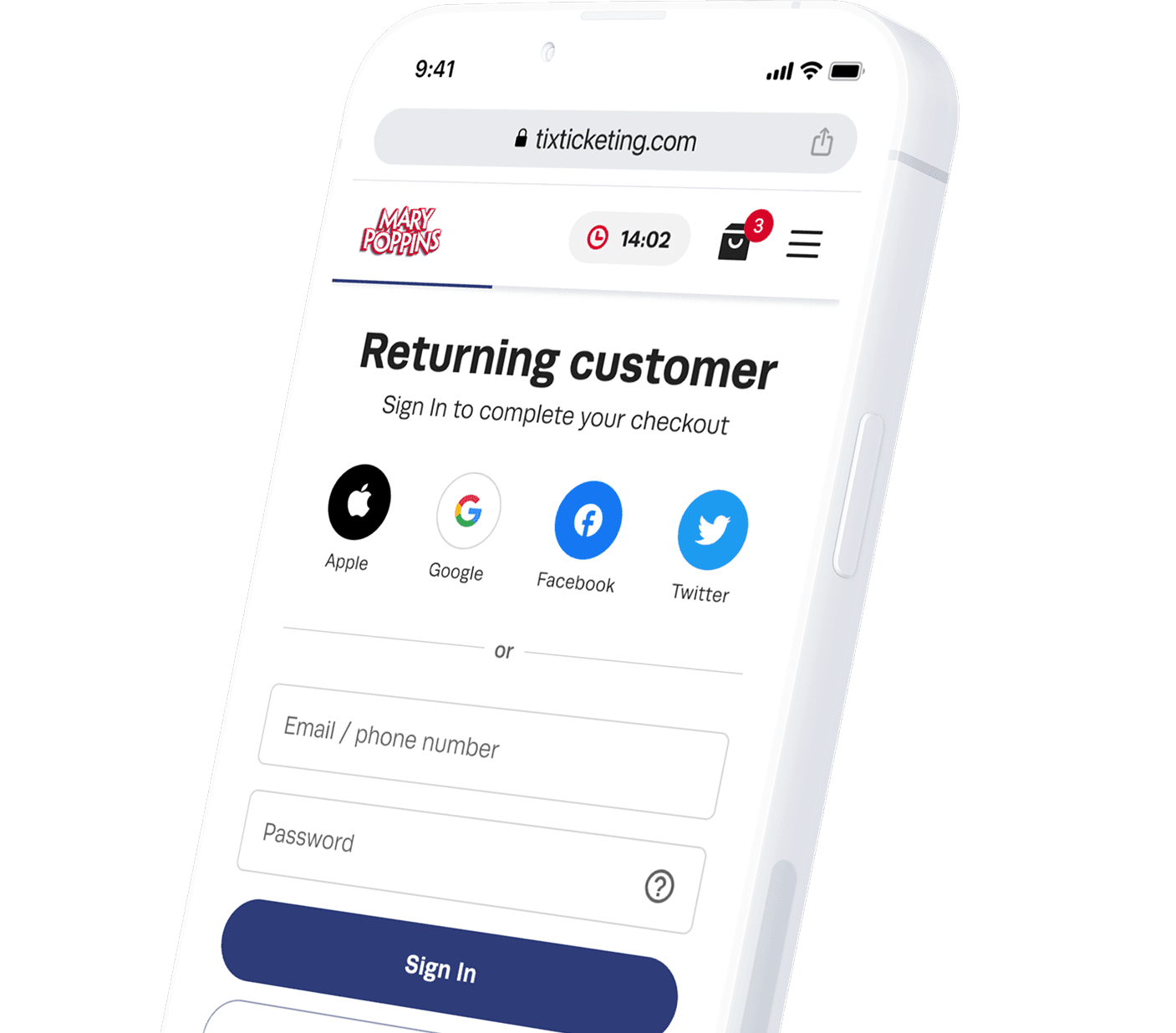 Phone showing returning customer login screen