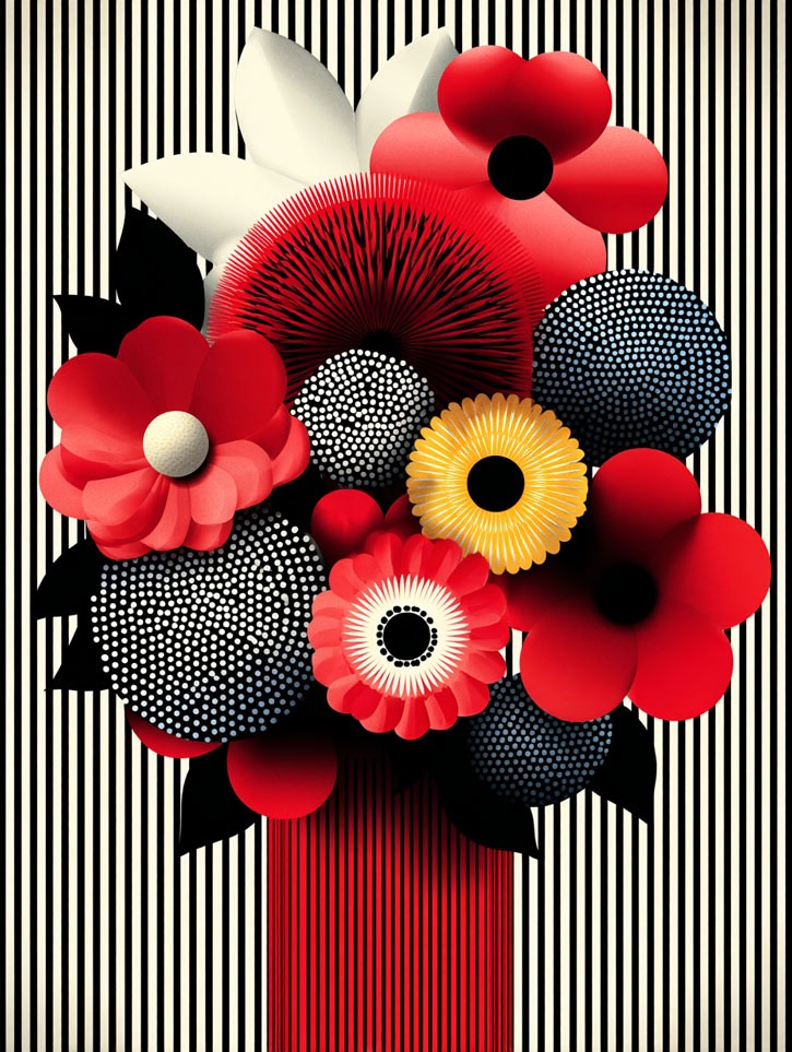 Device mockup displaying photograph of red poppies in a sunlit field