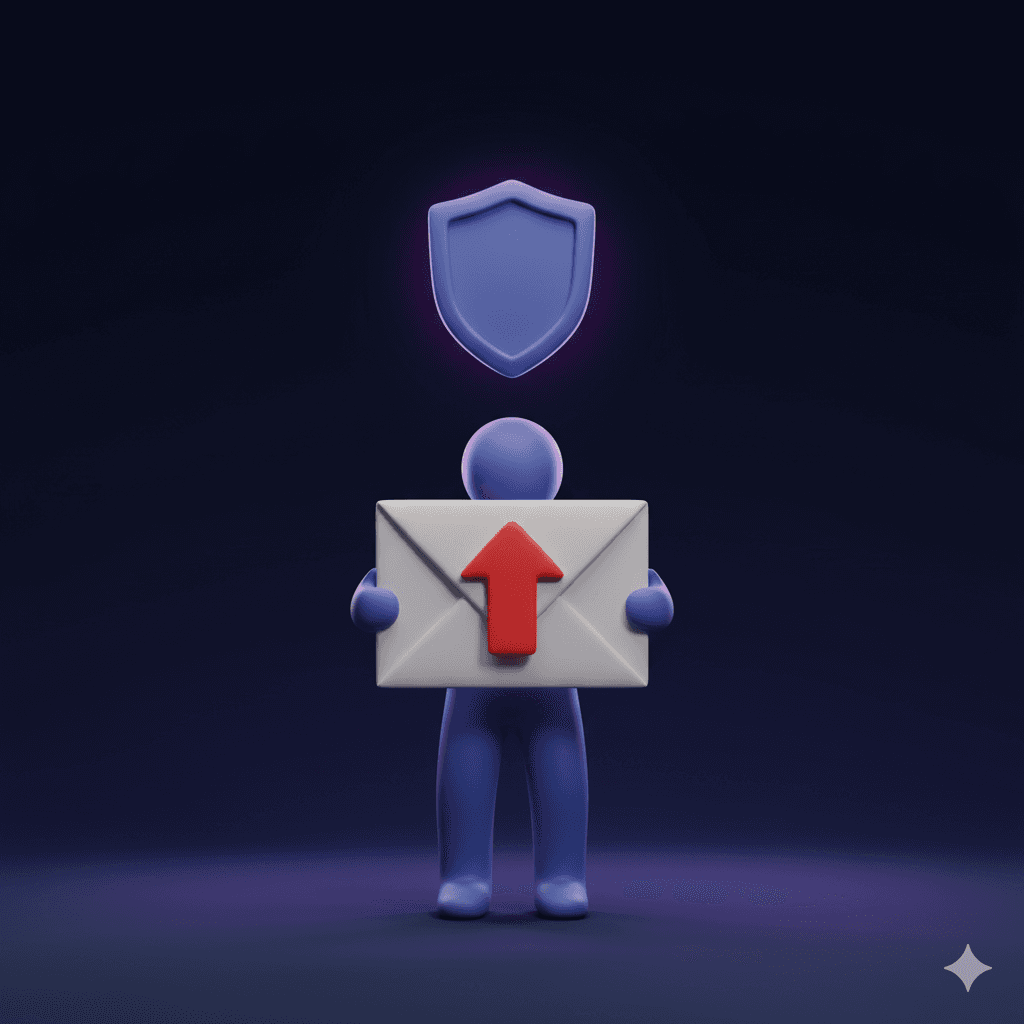 A floating landlord letter with an upward red arrow and a purple shield above a calm figure, representing a tenant's right to refuse an illegal mid-lease rent increase