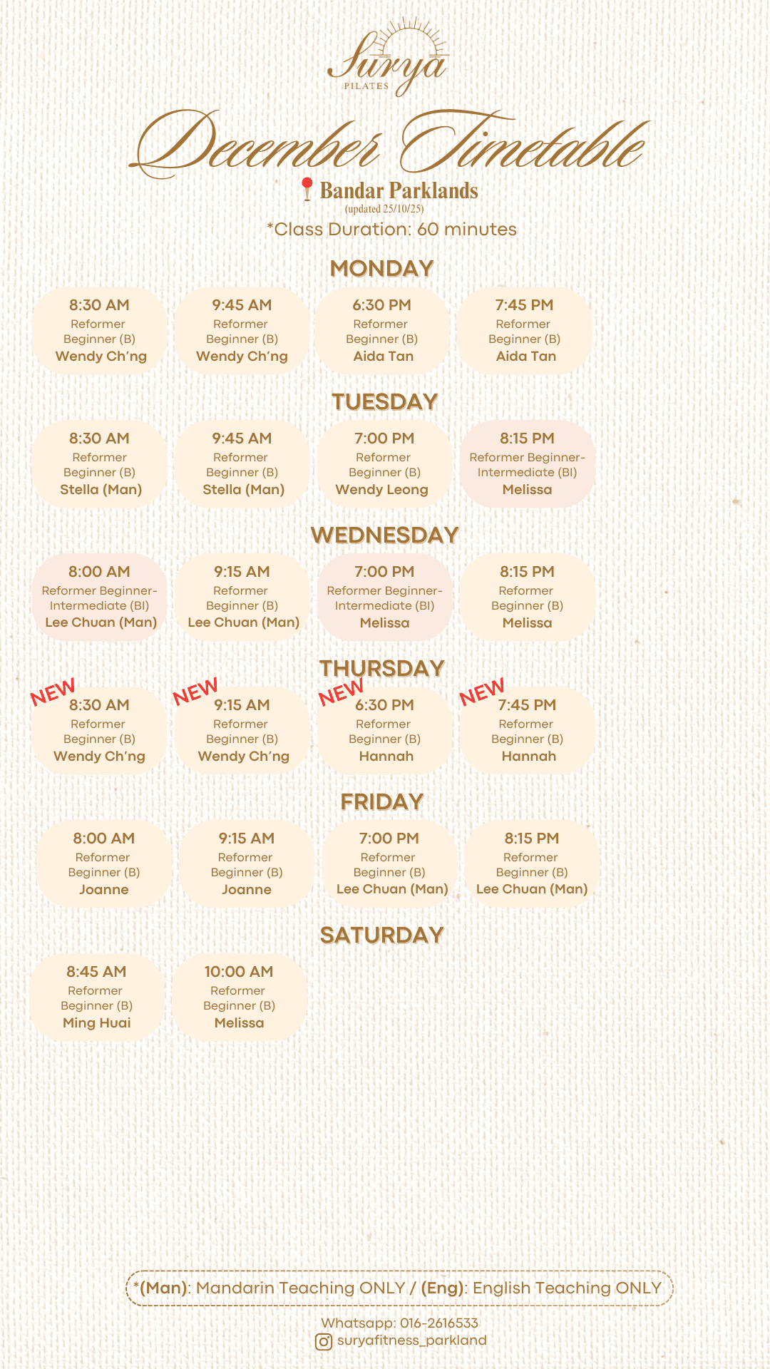Surya Pilates Parkland Schedule