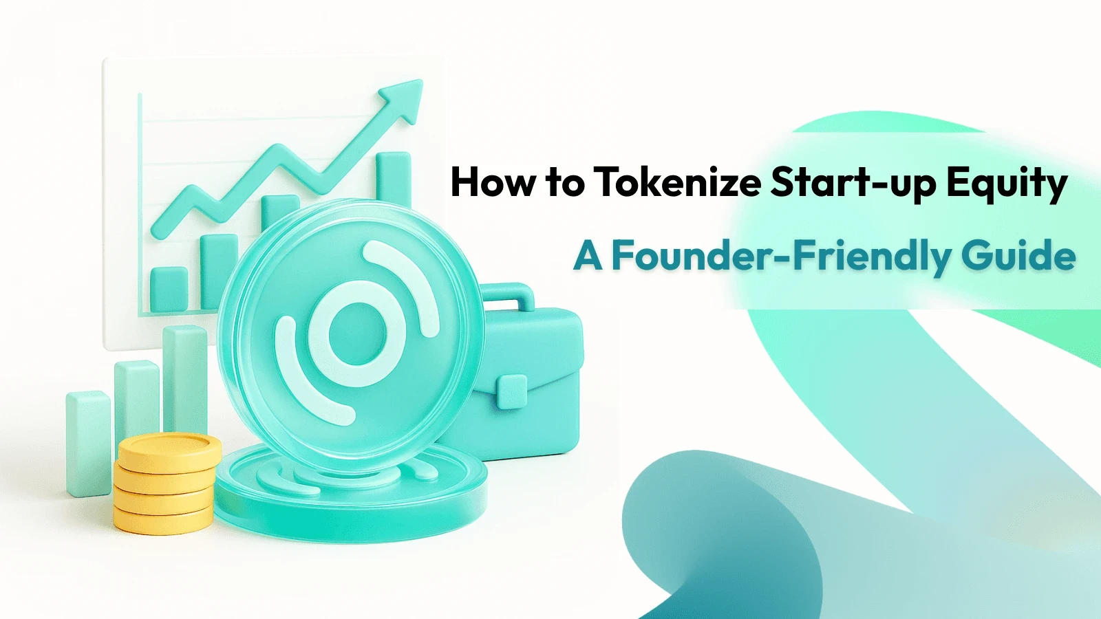Digital token, briefcase, and growth chart illustrating how to tokenize start-up equity for founders — ONINO