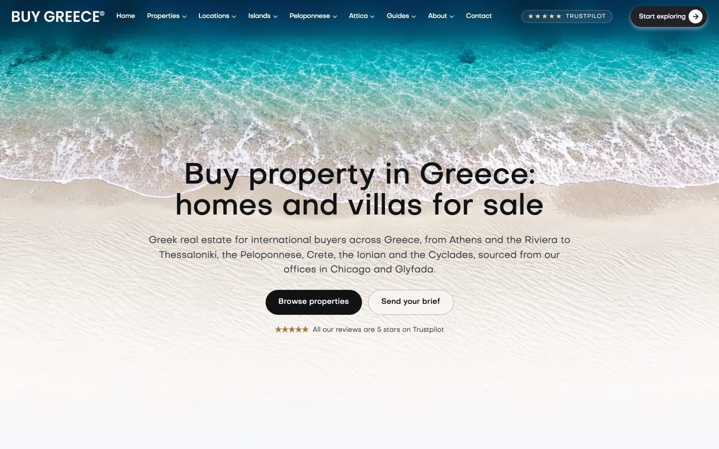 BUY GREECE® website hero: buy property in Greece, homes and villas for sale