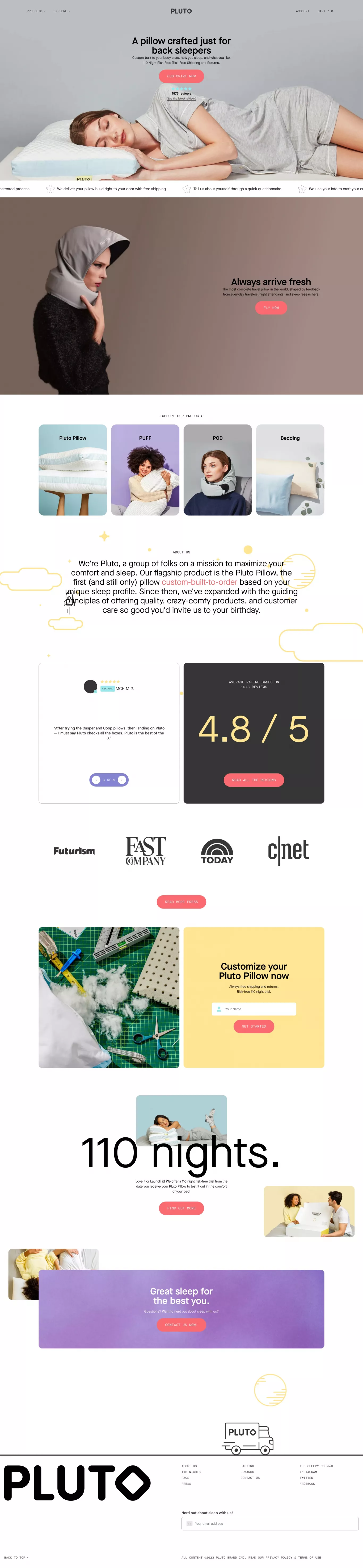 Pluto Pillow ecommerce page screenshot showcasing Furniture & Interiors and Ecommerce design