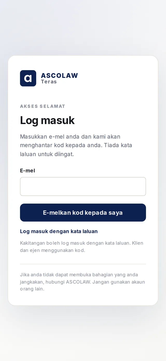 Log masuk dengan kod. (Data contoh)