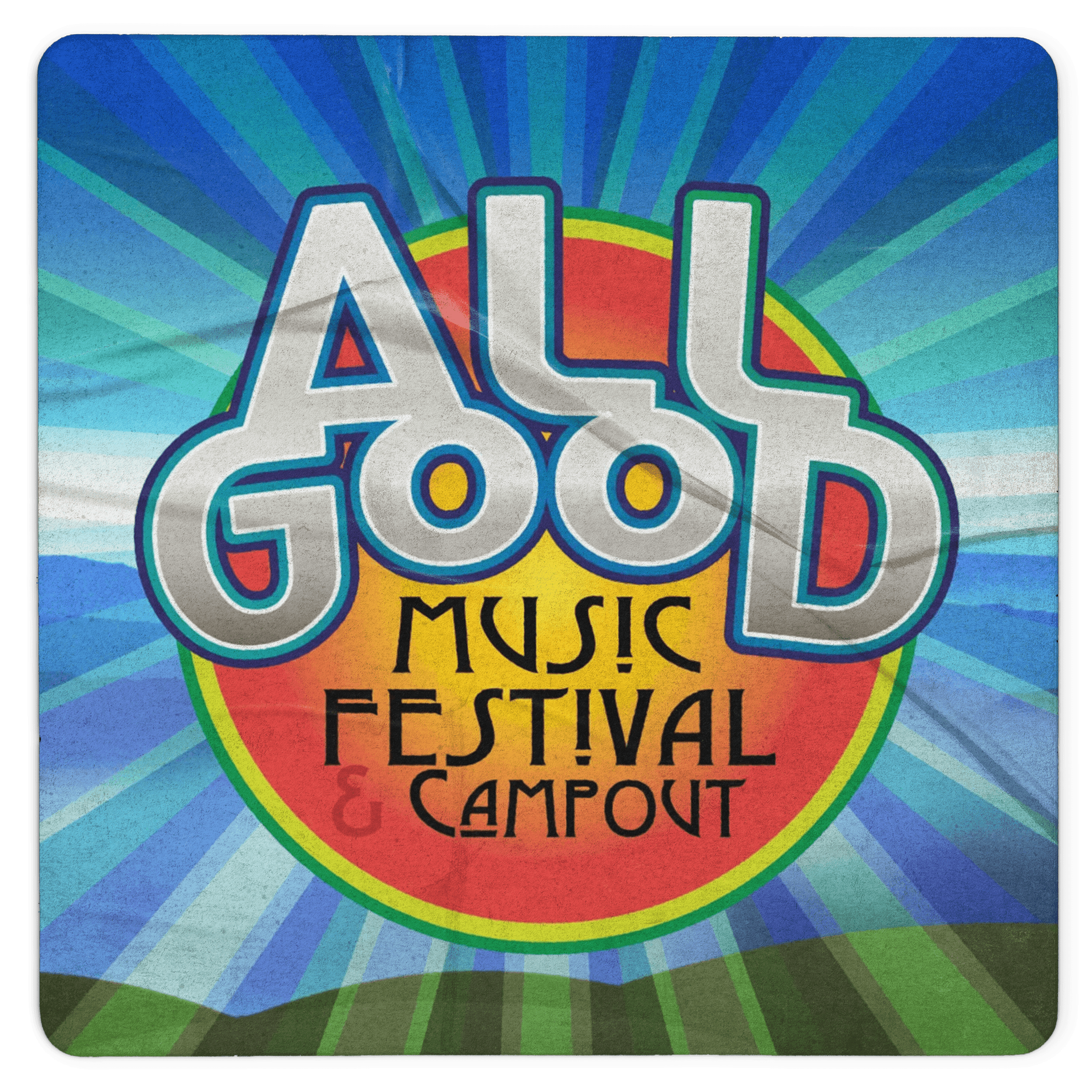 Colorful logo for the "All Good Music Festival," featuring bold text and a vibrant sunburst background.
