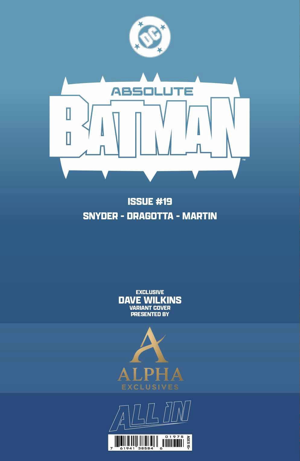 Absolute Batman #19 back cover Dave Wilkins Big Dex Comics MegaCon Exclusive Cobalt Spot Foil Virgin Variant DC Comics Batman issue 19 collector variant