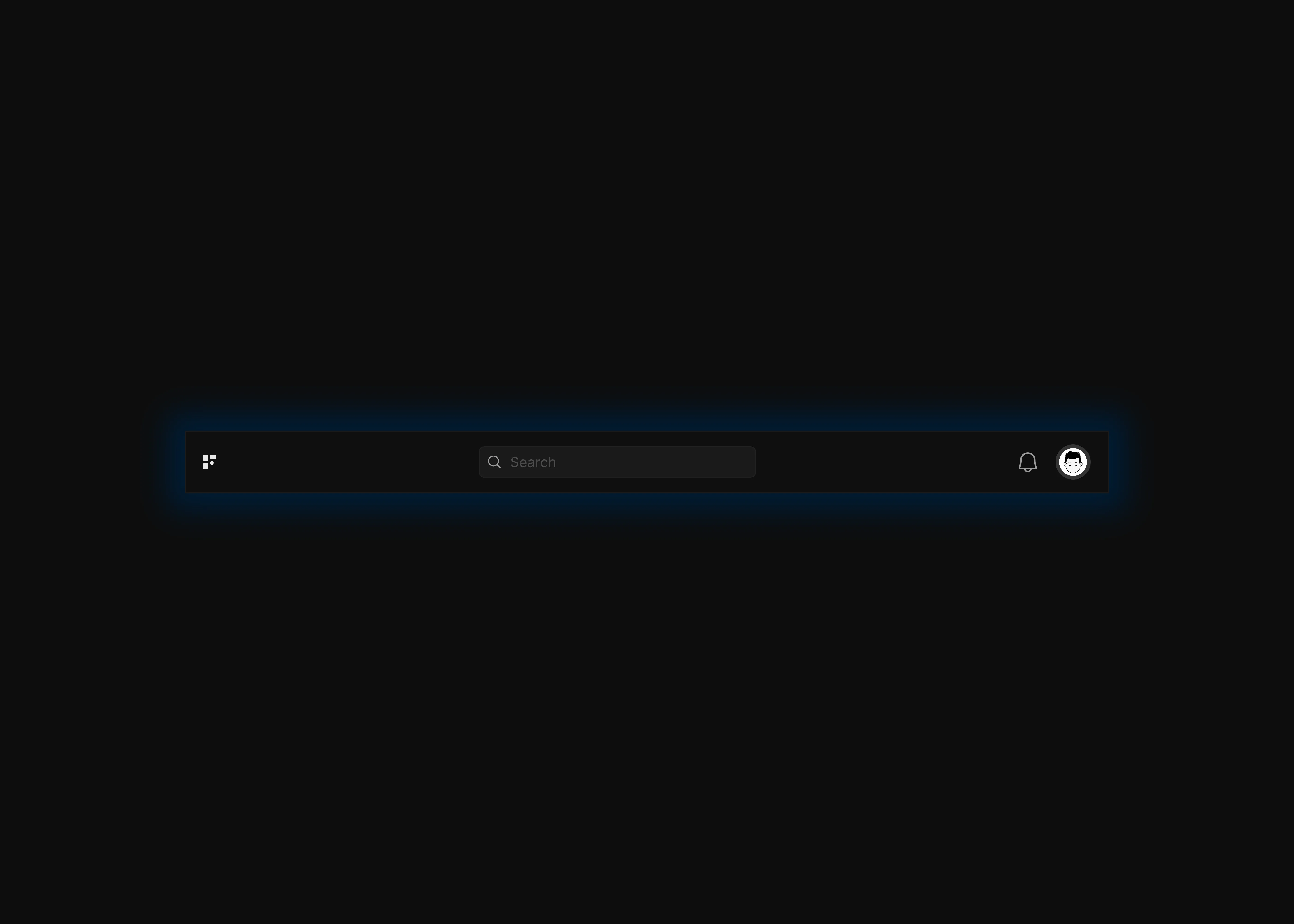 A dark themed simple navigation bar with a search light box for desktop devices