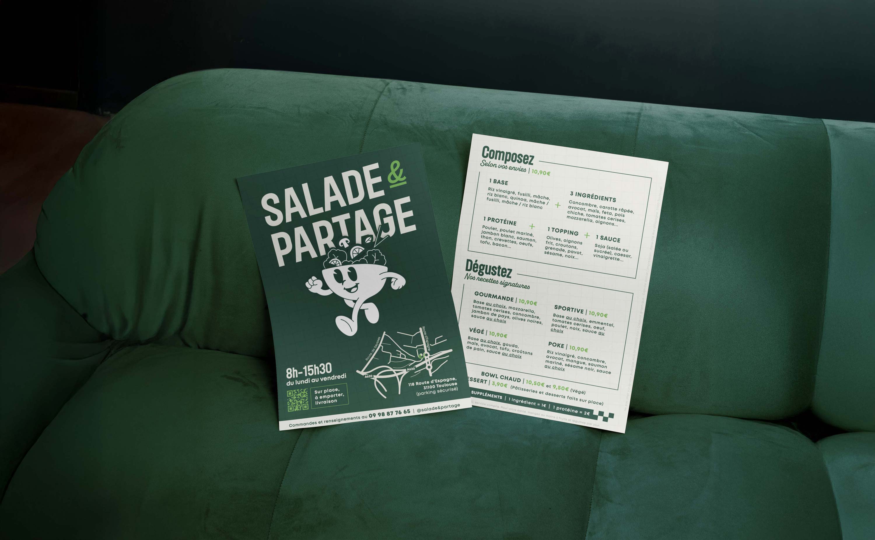 Flyer recto-verso avec menu du restaurant Salade & Partage