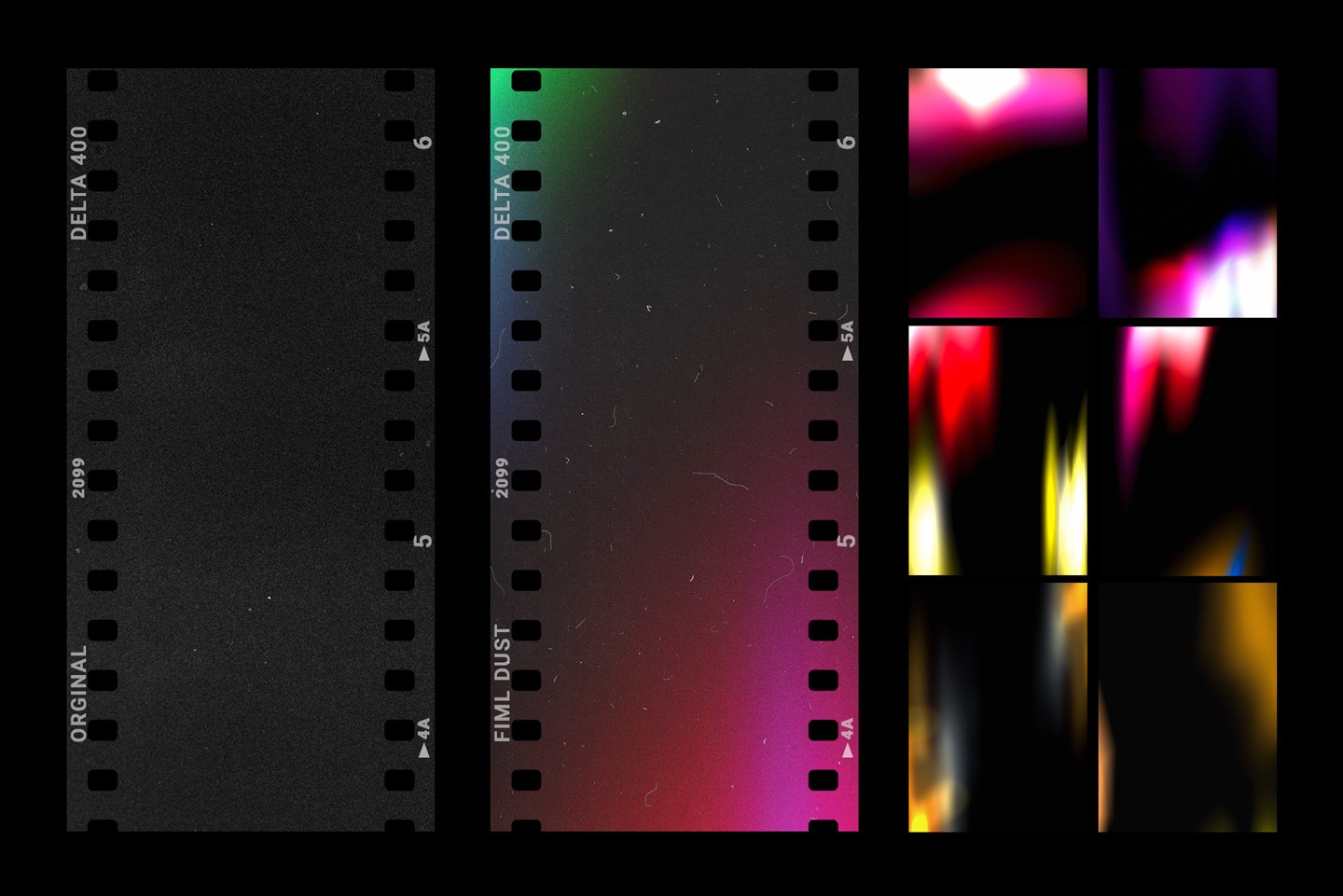 Different film strip dust textures with scratches grain and analog imperfections