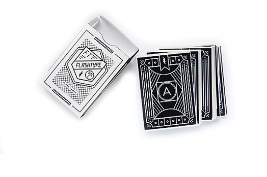 A deck of Flashtype game cards and the containing box.