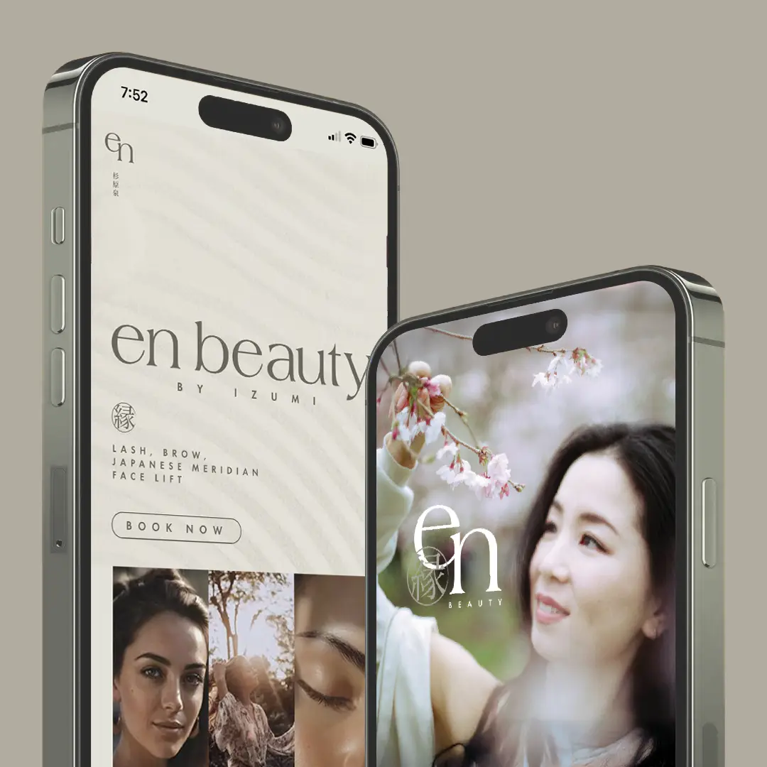 Two mobile devices showcase the enbueaty website