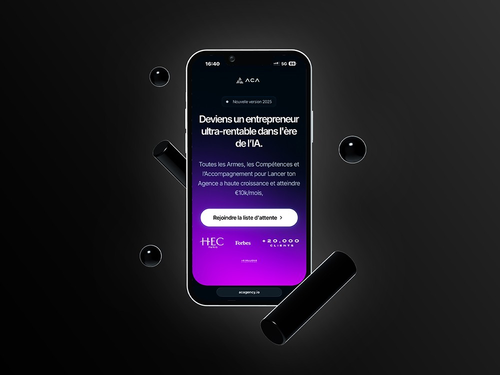 Section hero mobile du site ACAgency pour drop servicing, par Keyz Digital.