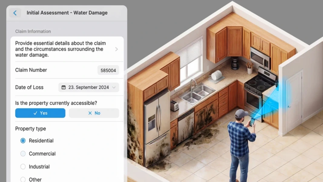 professional home restorer documenting a room with mold damages