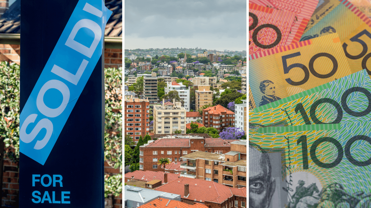 Sold sign, cityscape, and Australian money