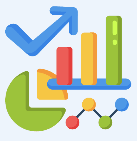 KPI vs metric symbols with a rising arrow, a bar graph, and a molecular structure on a black background, representing key performance indicators and data analysis.