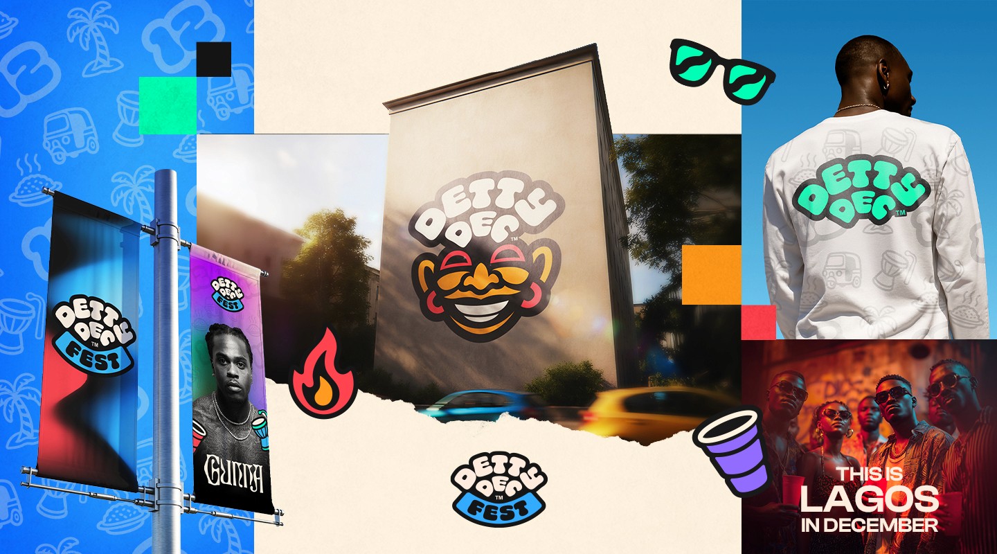 Detty December Fest brand overview — Livespot360 visual identity system, MetaCraft.