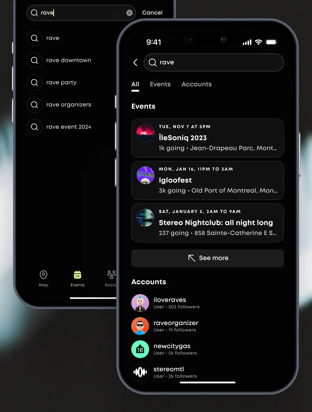 Mobile interface showing the Roamr search feature.