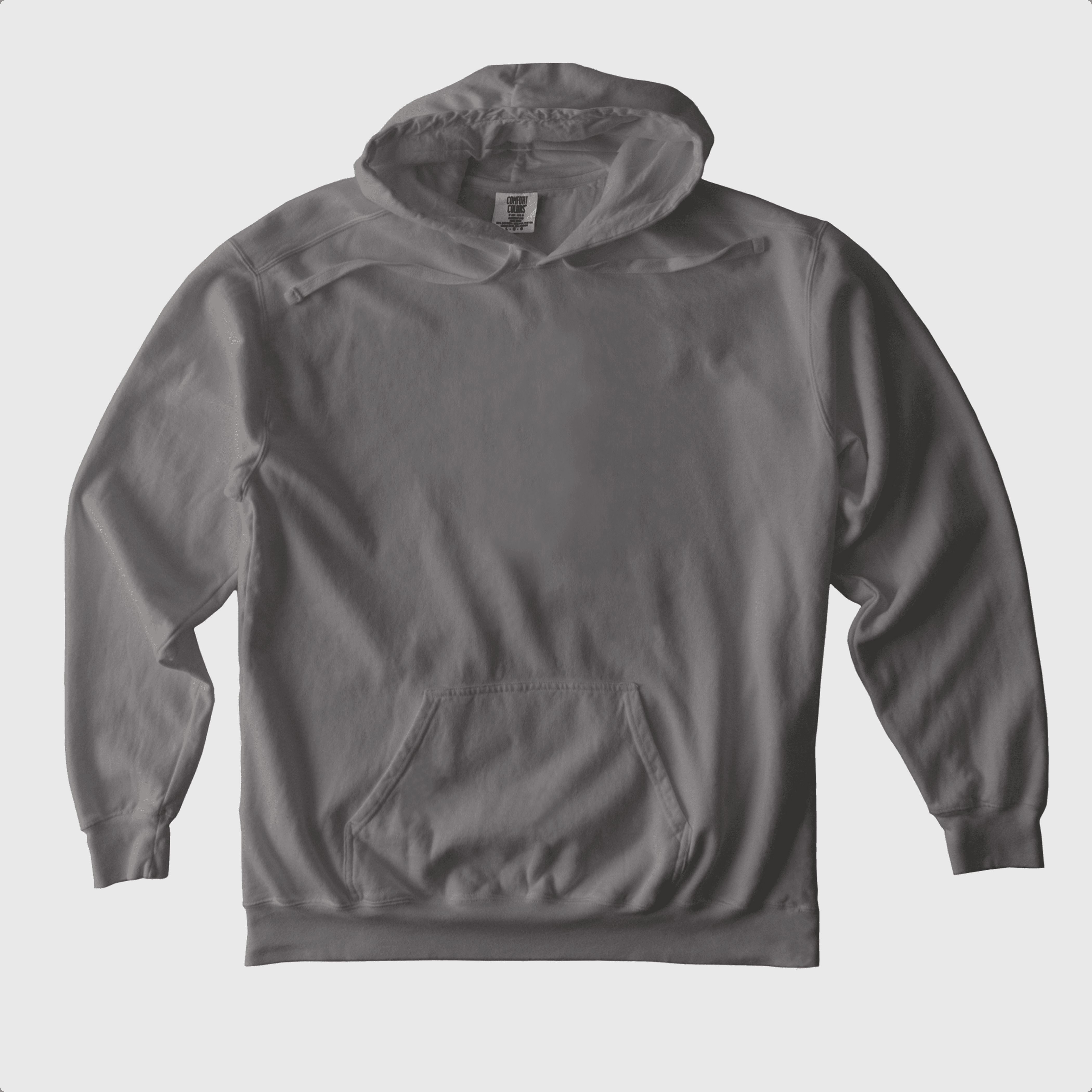 Charcoal gray hooded sweatshirt with a front pocket.