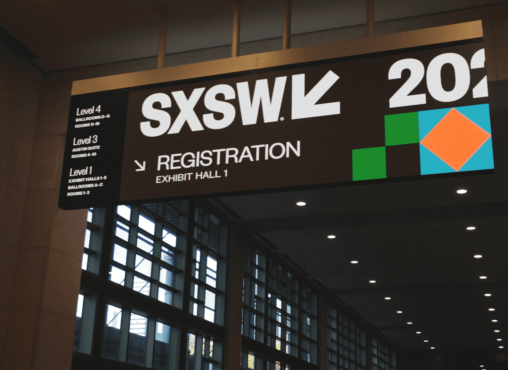 SXSW registration sign with directions