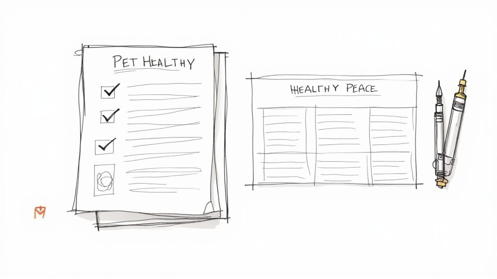 A veterinarian checking a small dog's microchip with a scanner.