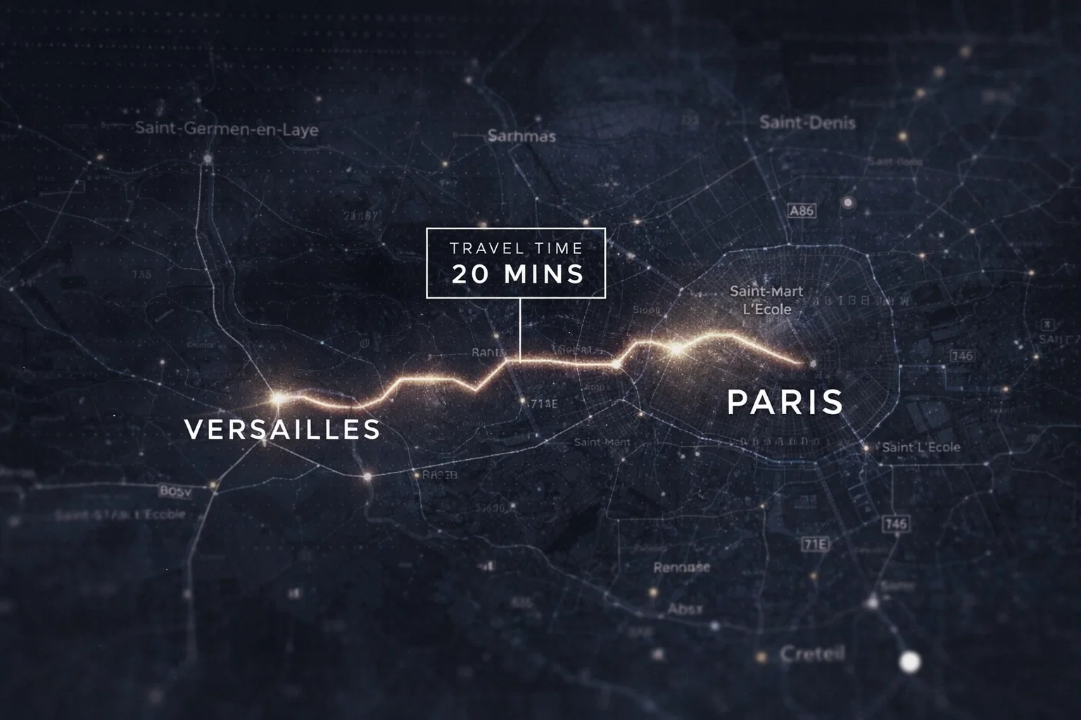 Image d'une carte montrant que Versailles est a 20 min de Paris