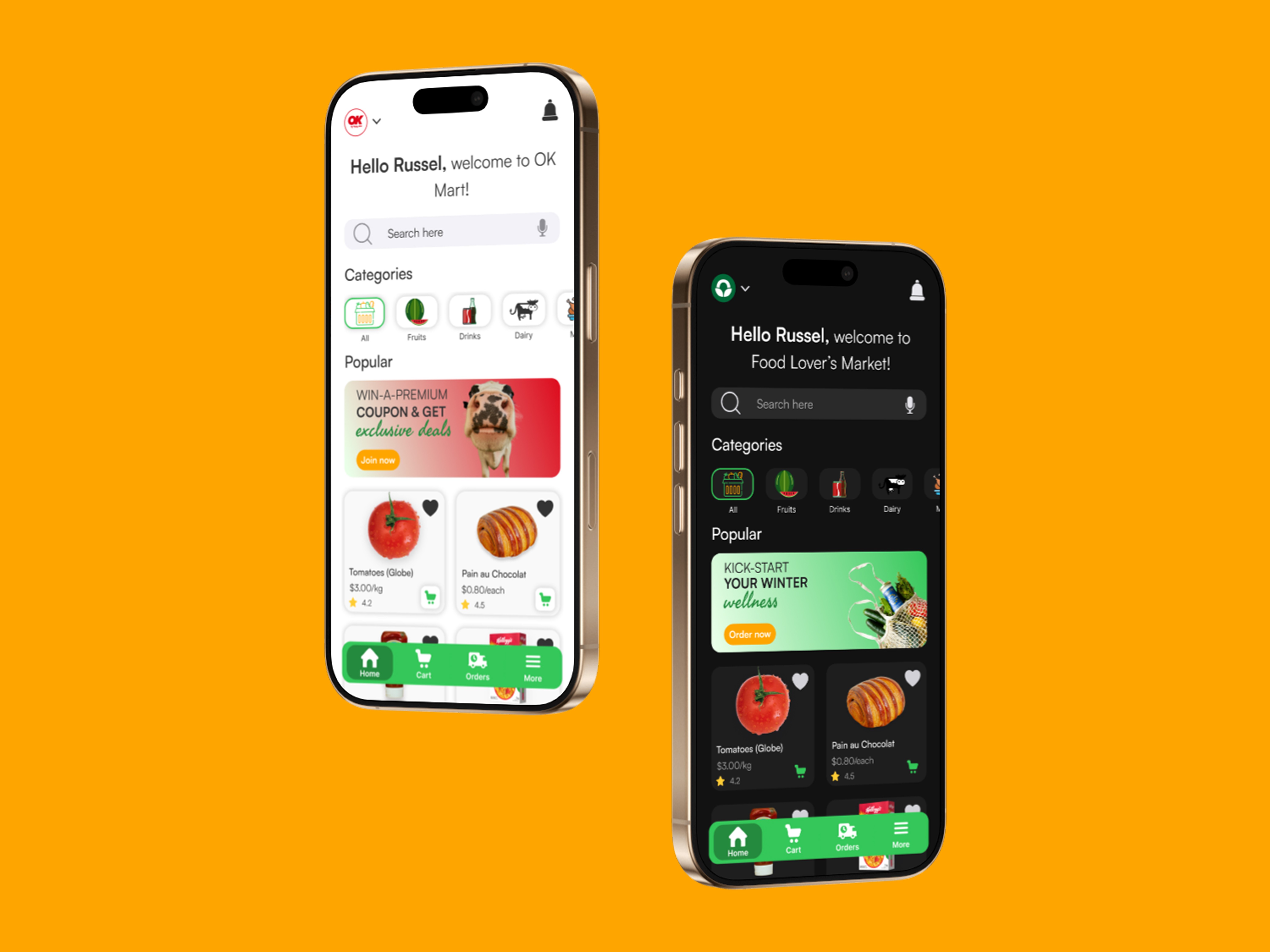 OK and Food Lover's Market home pages- Light and Dark Modes