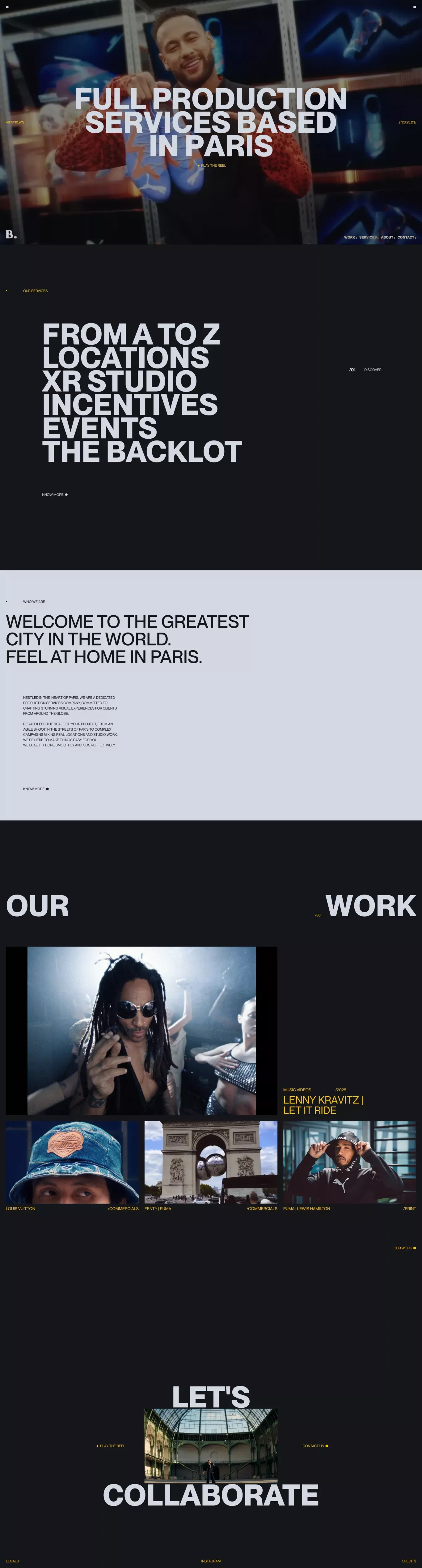 BLOOM. Production Services in Paris portfolio page screenshot showcasing Design and Photography design