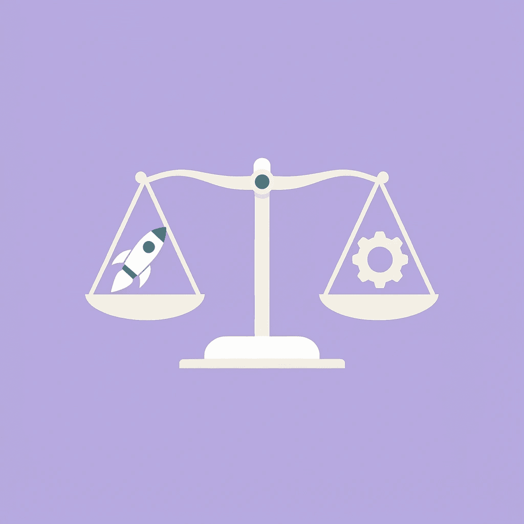  Balance scale comparing fast deployment on one side versus complete customization control on the other