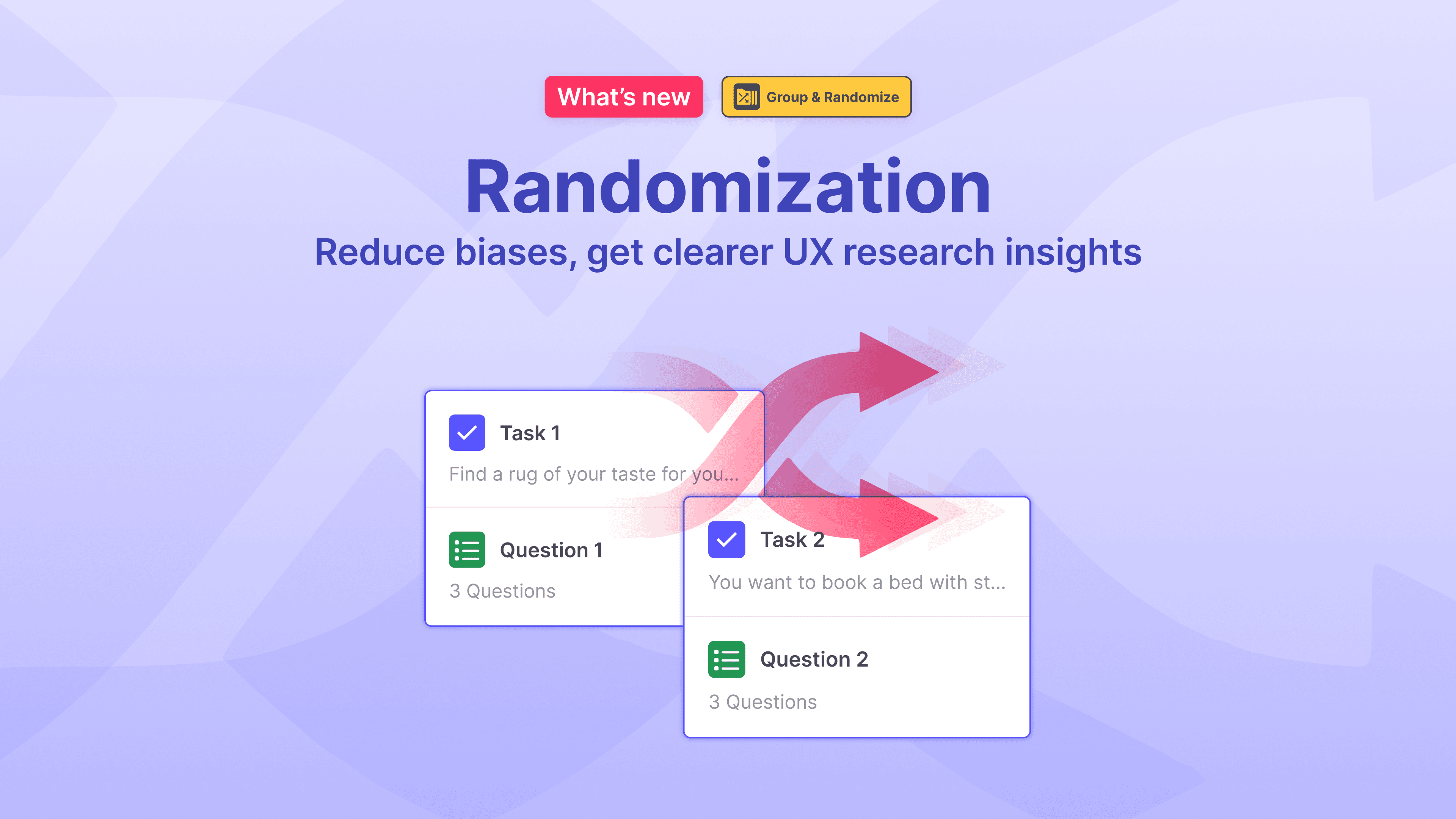 Cover image shows a large image element to represent randomization action to emphasize the core message of the article which is presenting the randomization feature while building a user test with Useberry