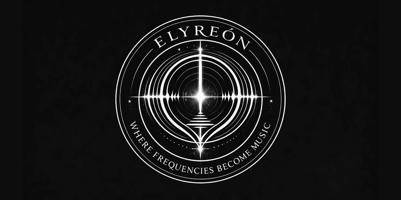Elyreón logo on a black background, representing their anthem questioning humanity and reflecting on conflict and unity.