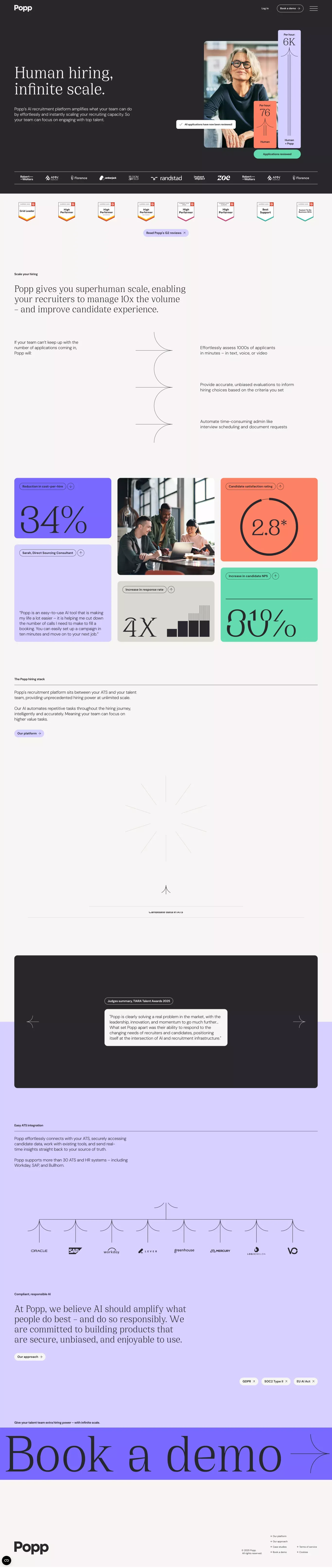 Popp landing page screenshot showcasing HR and Tech design