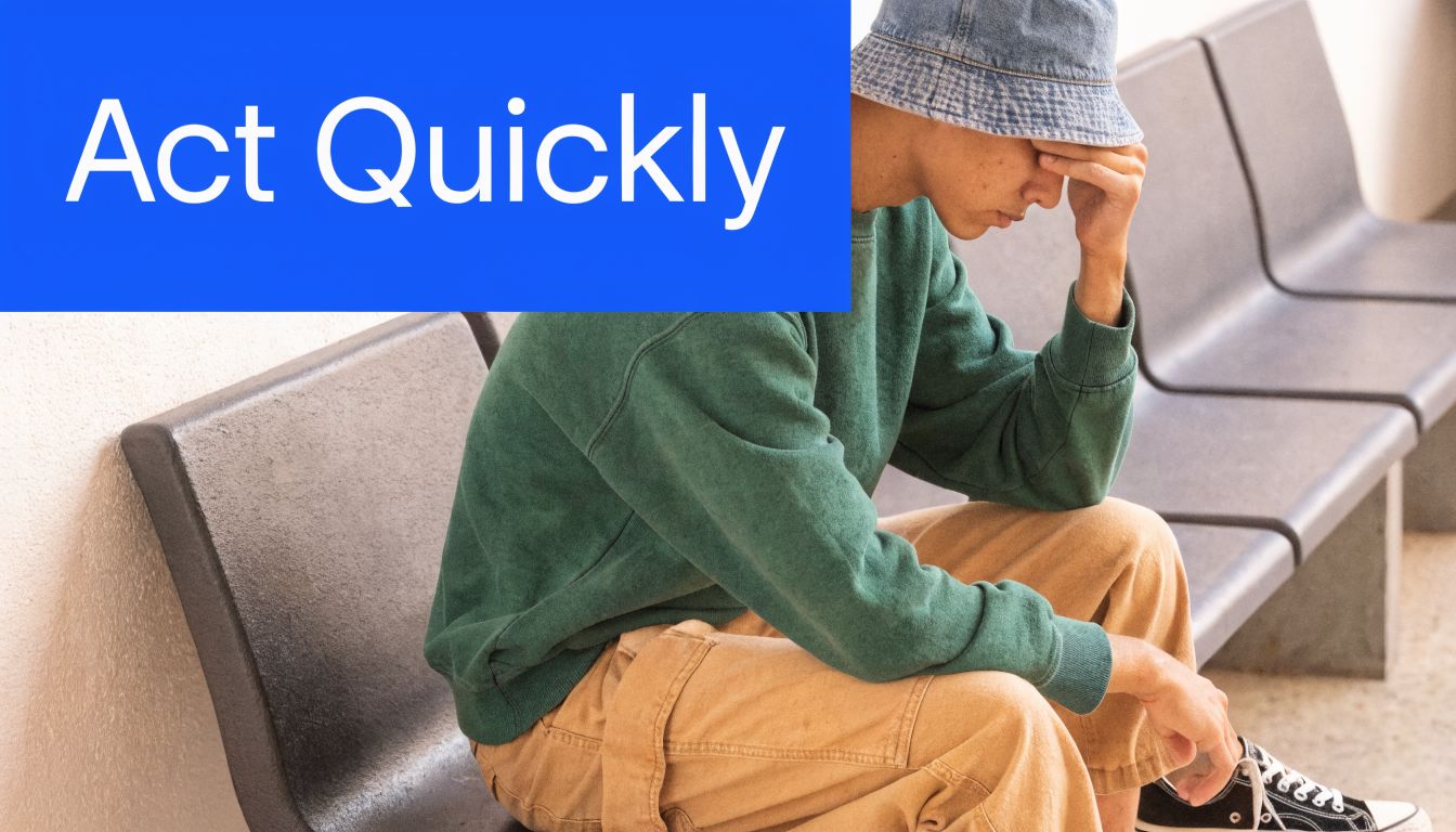 A person sitting on a bench feeling stressed with their head in their hands.