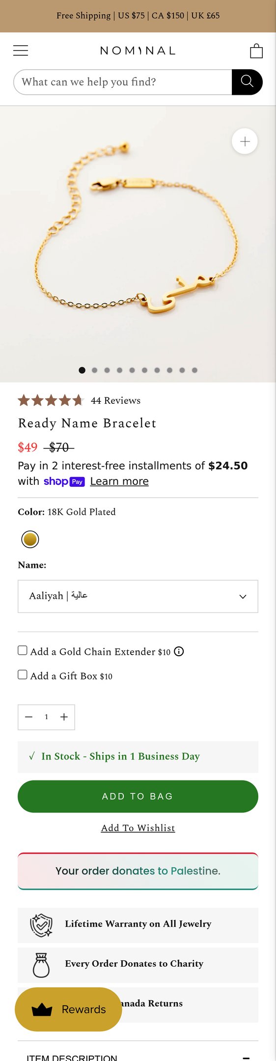 Jewelry product options include: bracelet for Ready Name Bracelet from Nominal.