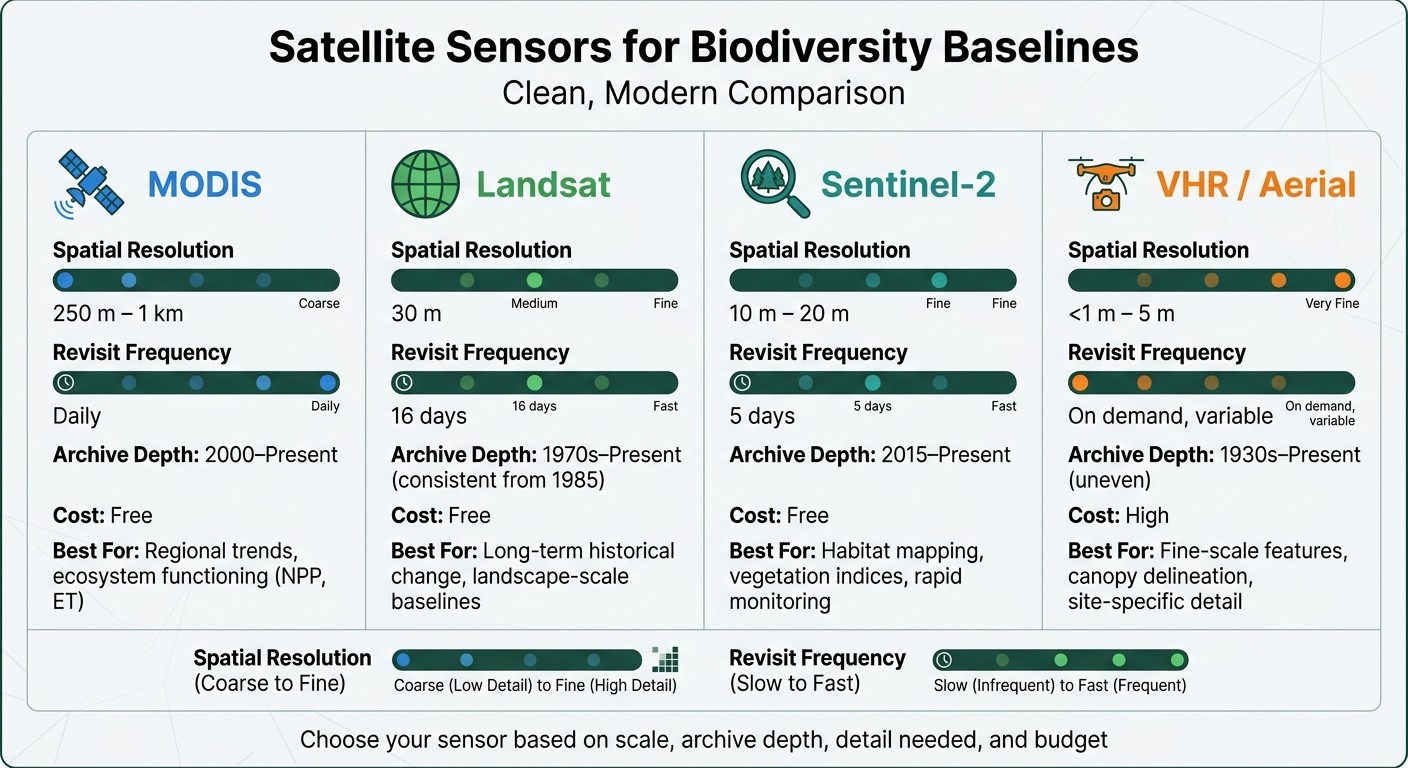 Satellite Sensors for Biodiversity Baselines: A Quick Comparison Guide
