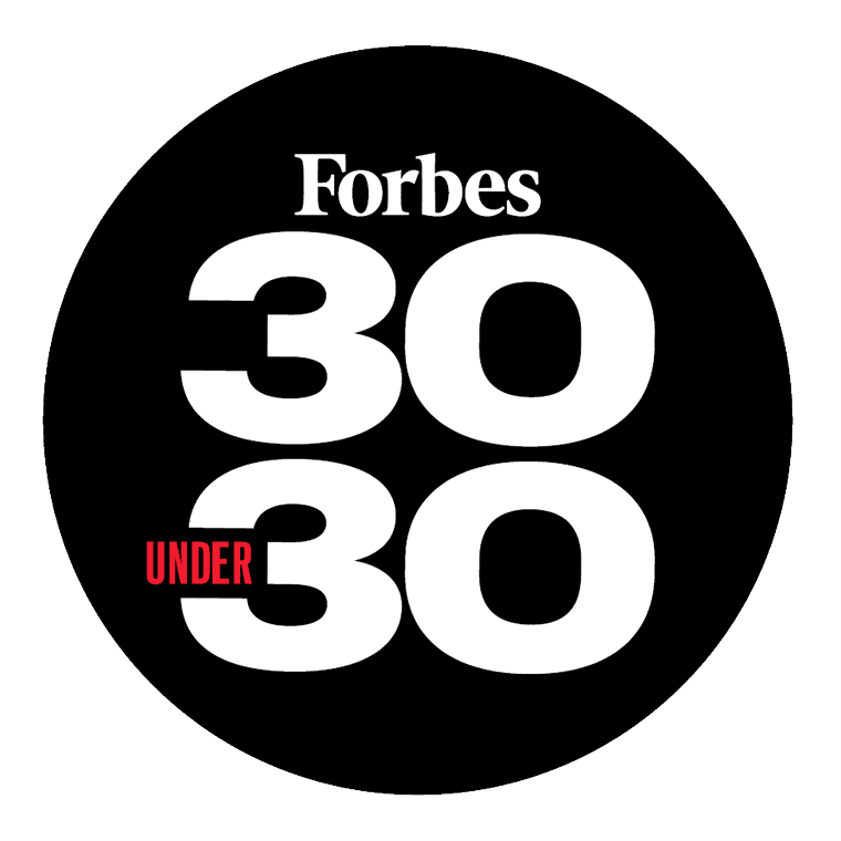 'Forbes 30 Under 30 badge'.