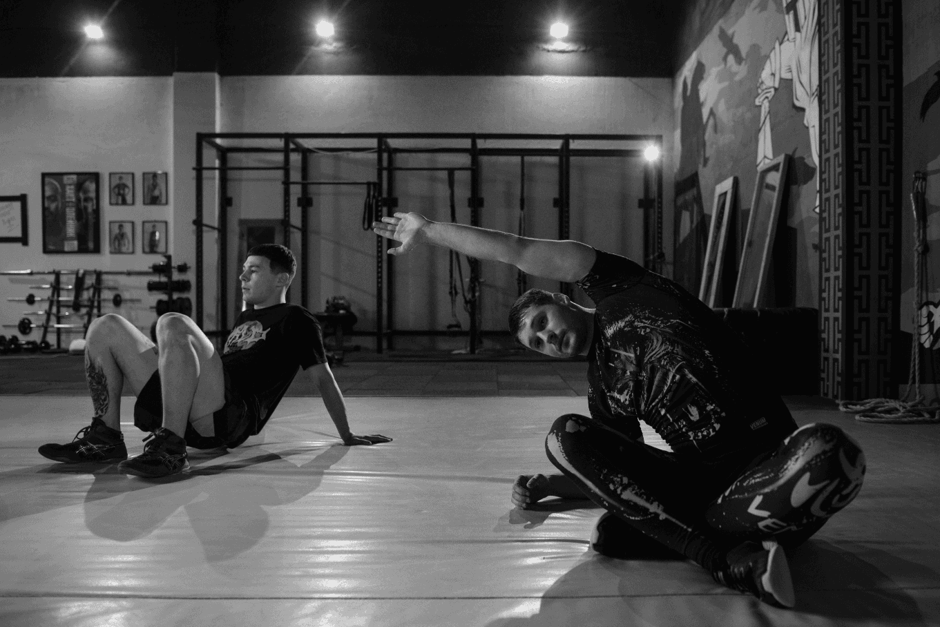 Two wrestlers warmin up