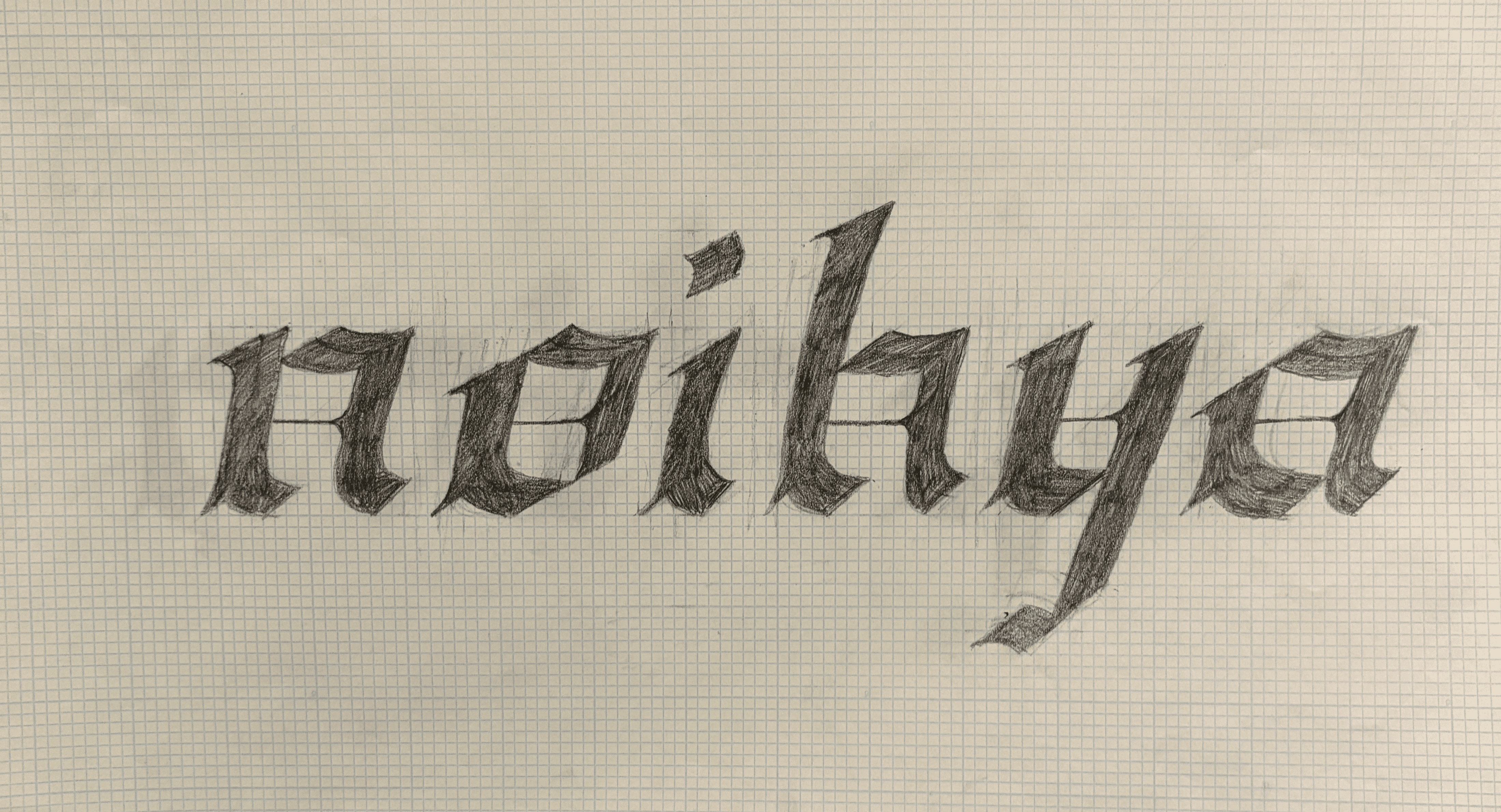 Lowercase letters noihya written in custom blackletter