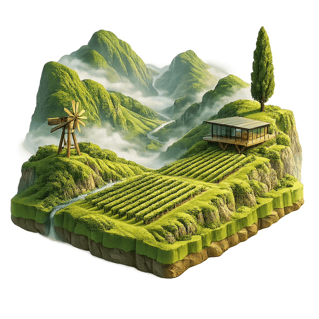 Artistic illustration of the Steiermark wine region.