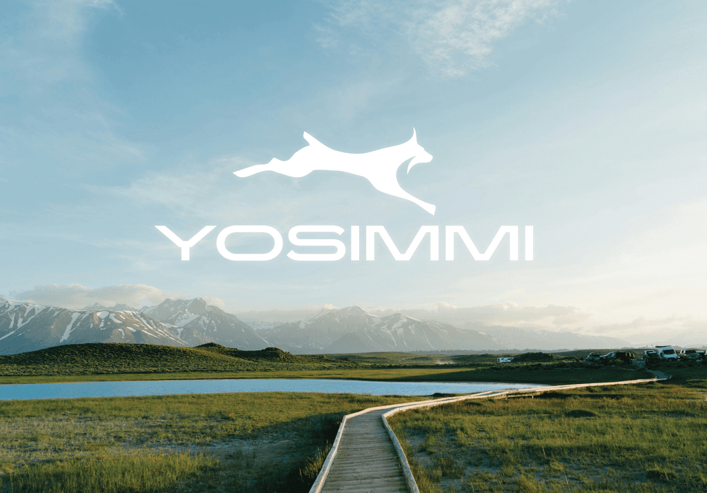 Yosimmi Logo with bright landscape in background