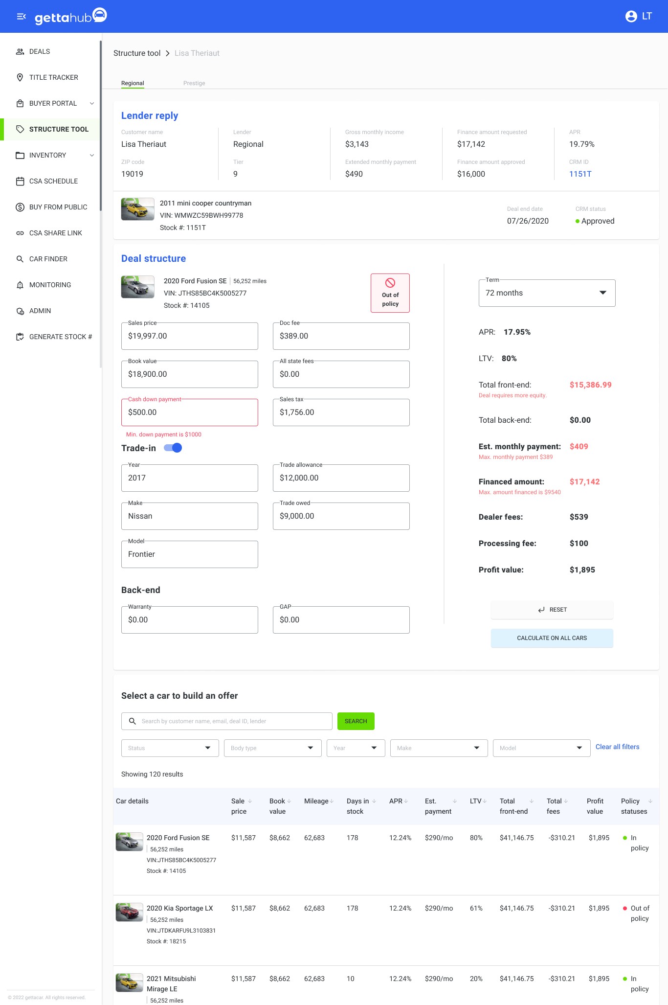 The gettahub structure tool - when the customer is not approved for financing