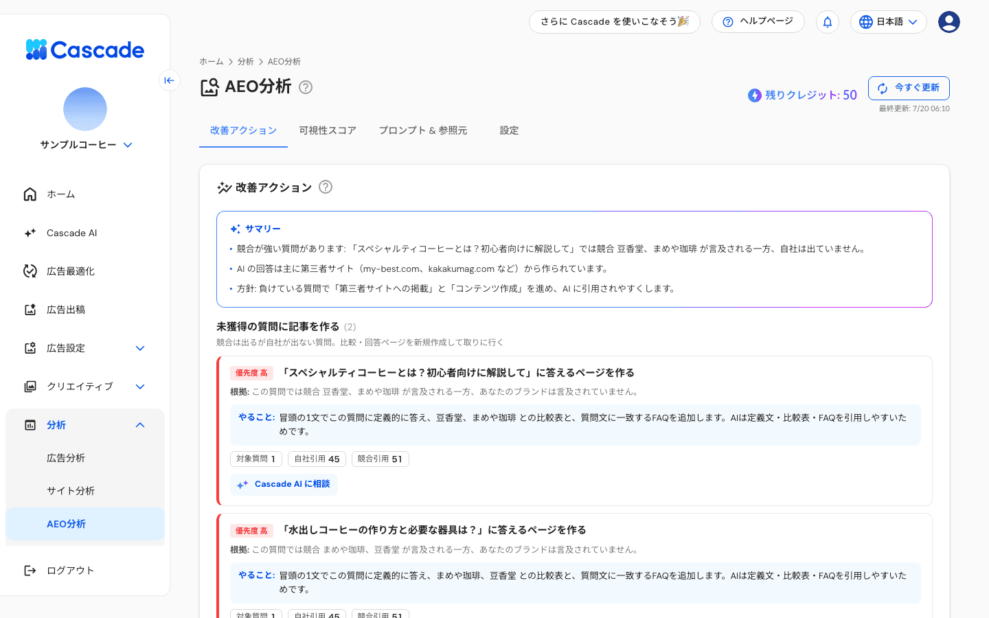改善アクションタブ