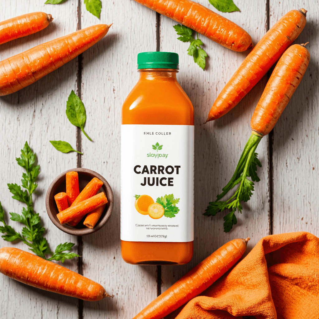 product photography of bottle of carrot juice