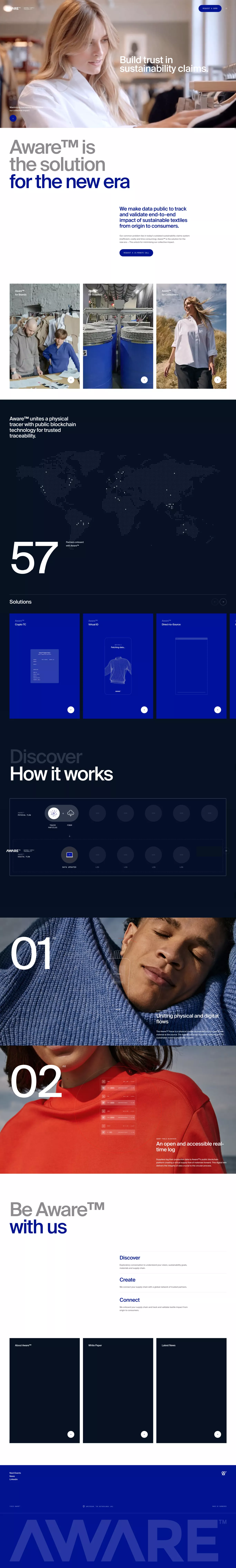 Aware™️ - Home landing page screenshot showcasing Tech and Fashion design