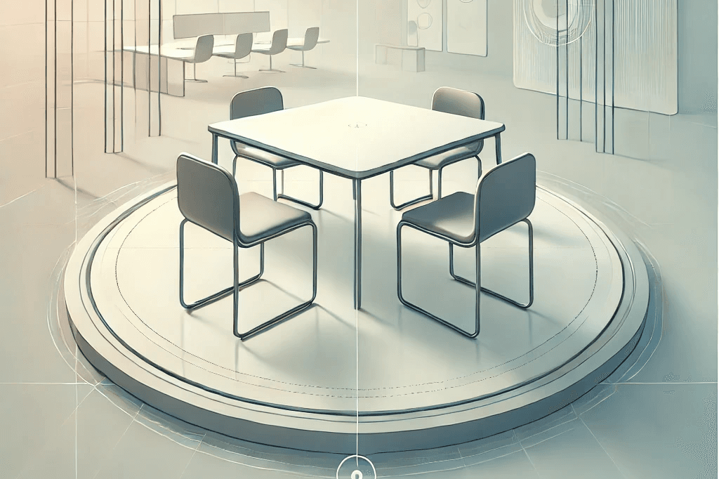 Abstract logo-style design representing engineering decision-making, featuring geometric shapes and smooth lines in shades of blue, grey, and white. The design subtly evokes innovation and problem-solving through minimalist symbols, such as gears and arrows, without any text.