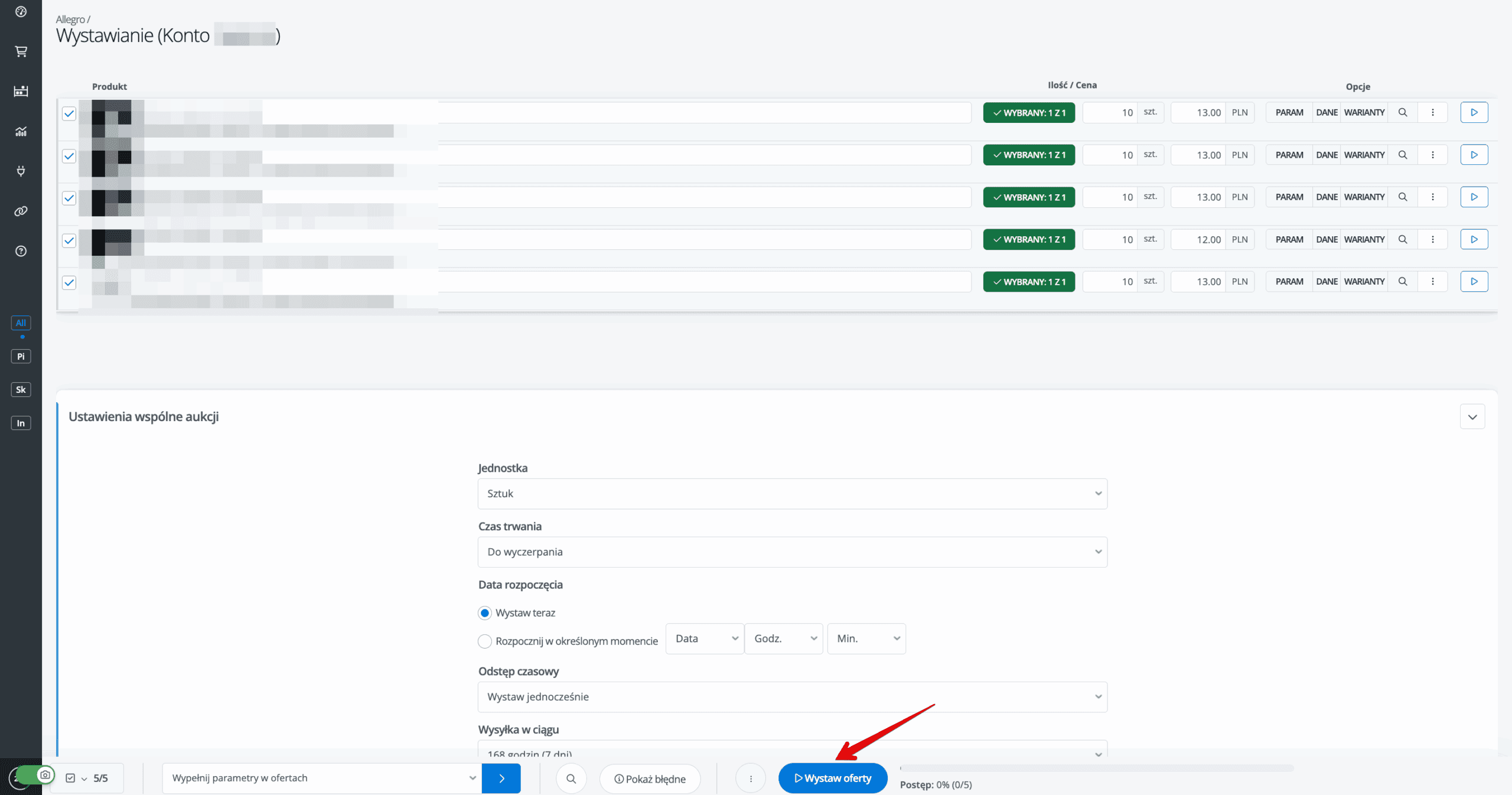 Wybór produktów do wystawienia w sekcji Marketplace w Base.com